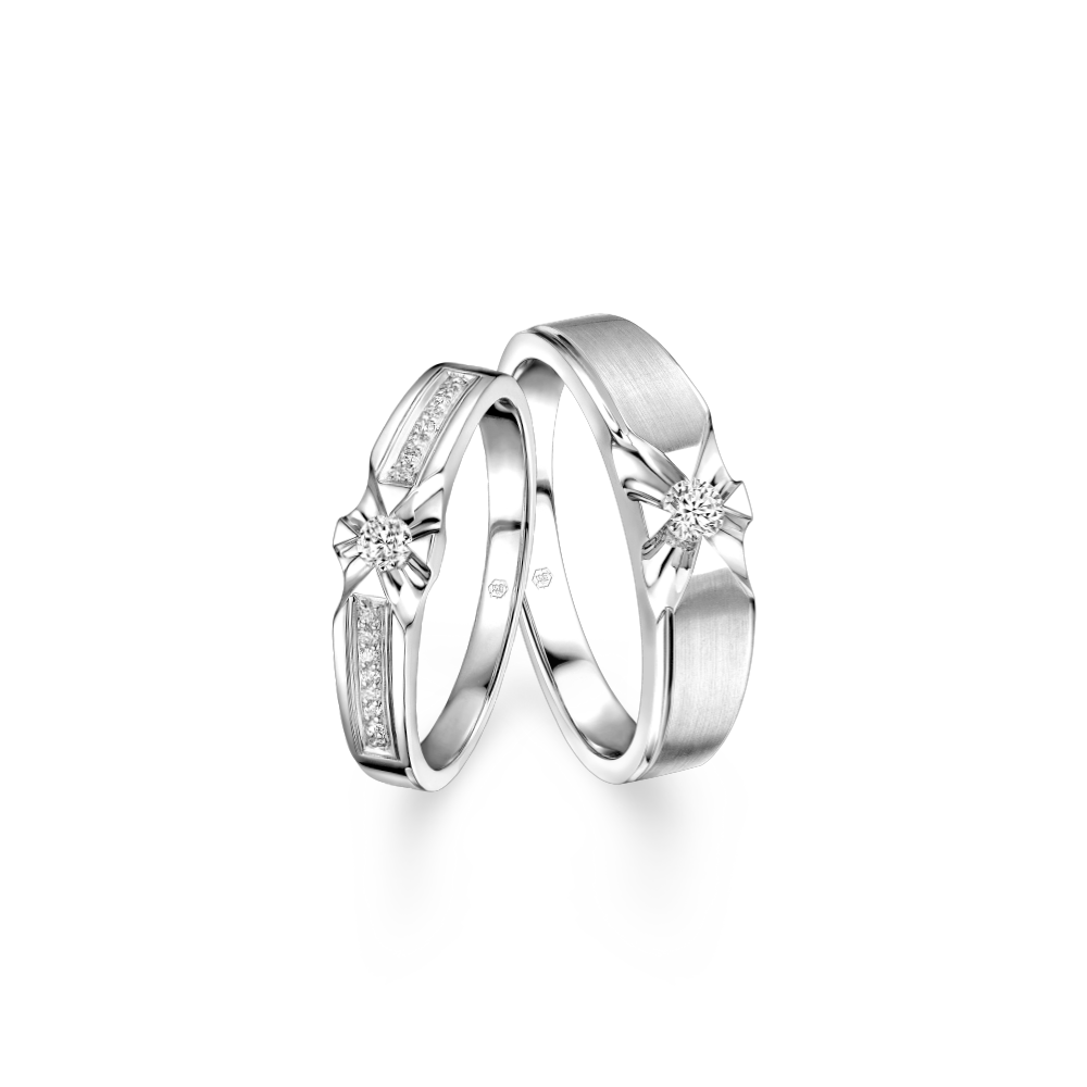 Wedding Collection "Romantic Star" 18K Gold Diamond Wedding Couple Rings