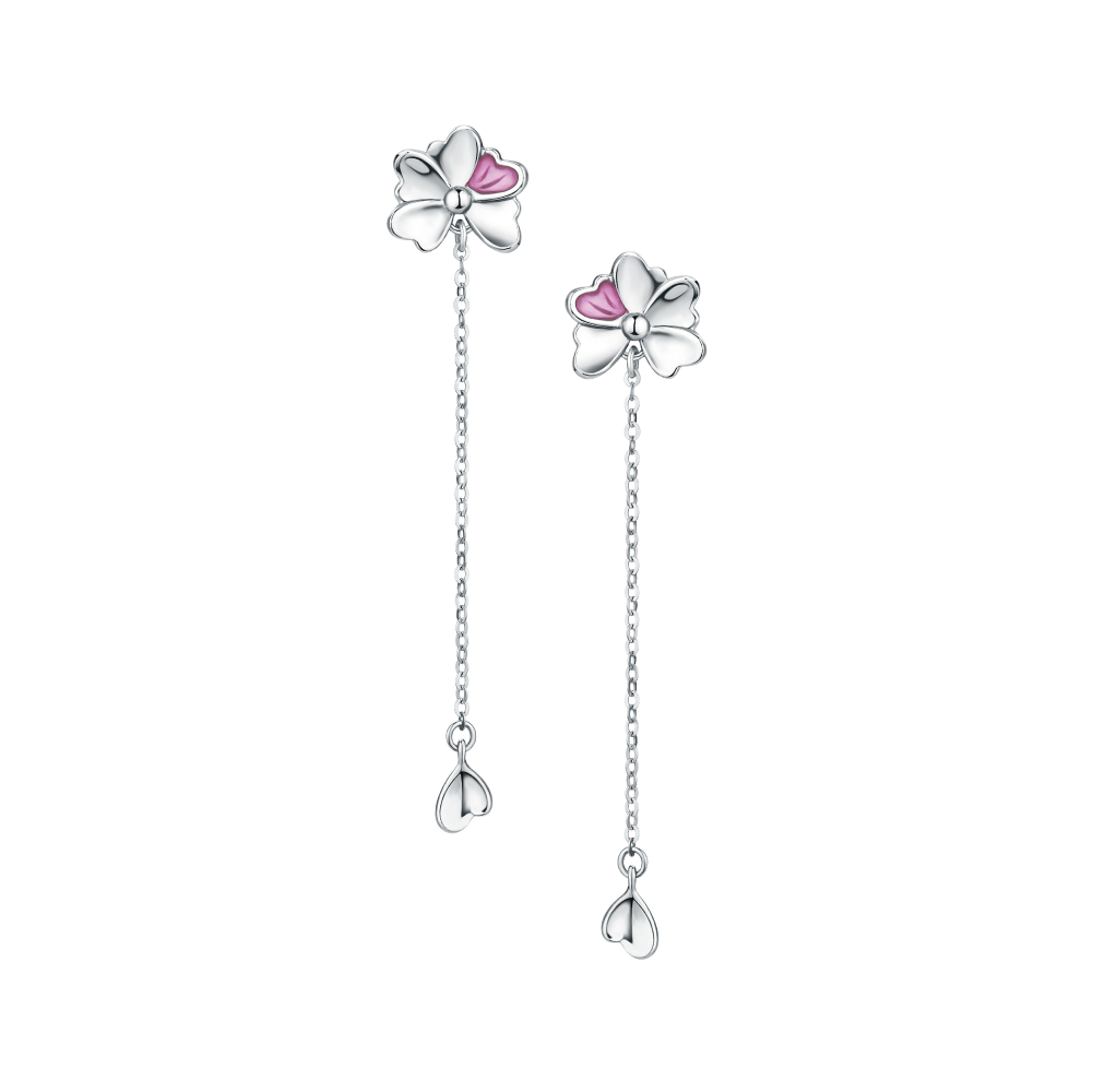 Pt Graceful Collection Elegant Flower Platinum Earrings with enamel
