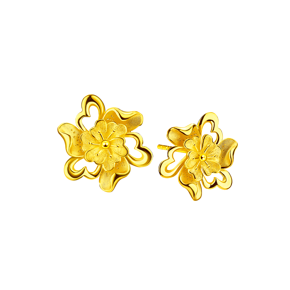 Beloved Collection "Six Heartfelt Flower" Gold Earrings
