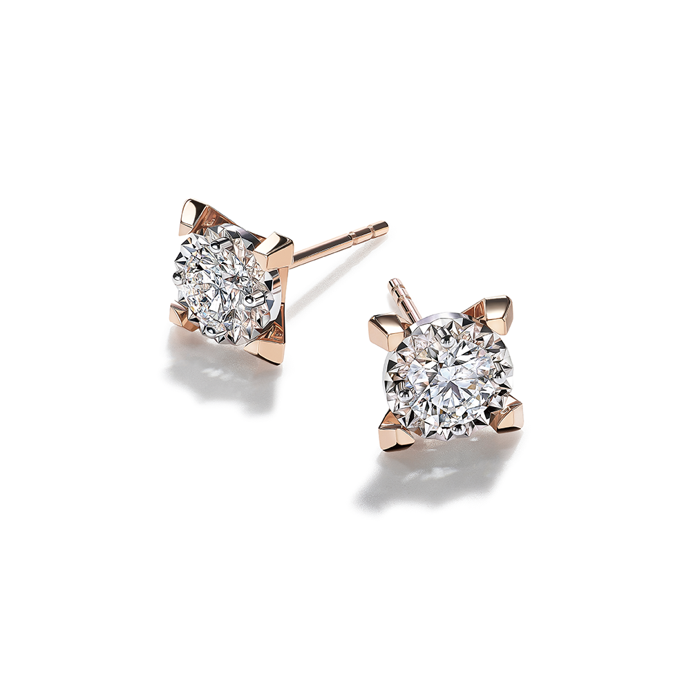 Hexicon 18K Rose Gold Diamond Earrings (Shiny Setting)