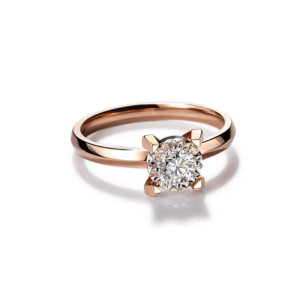 Hexicon  18K Rose Gold Diamond Ring (Shiny Setting)