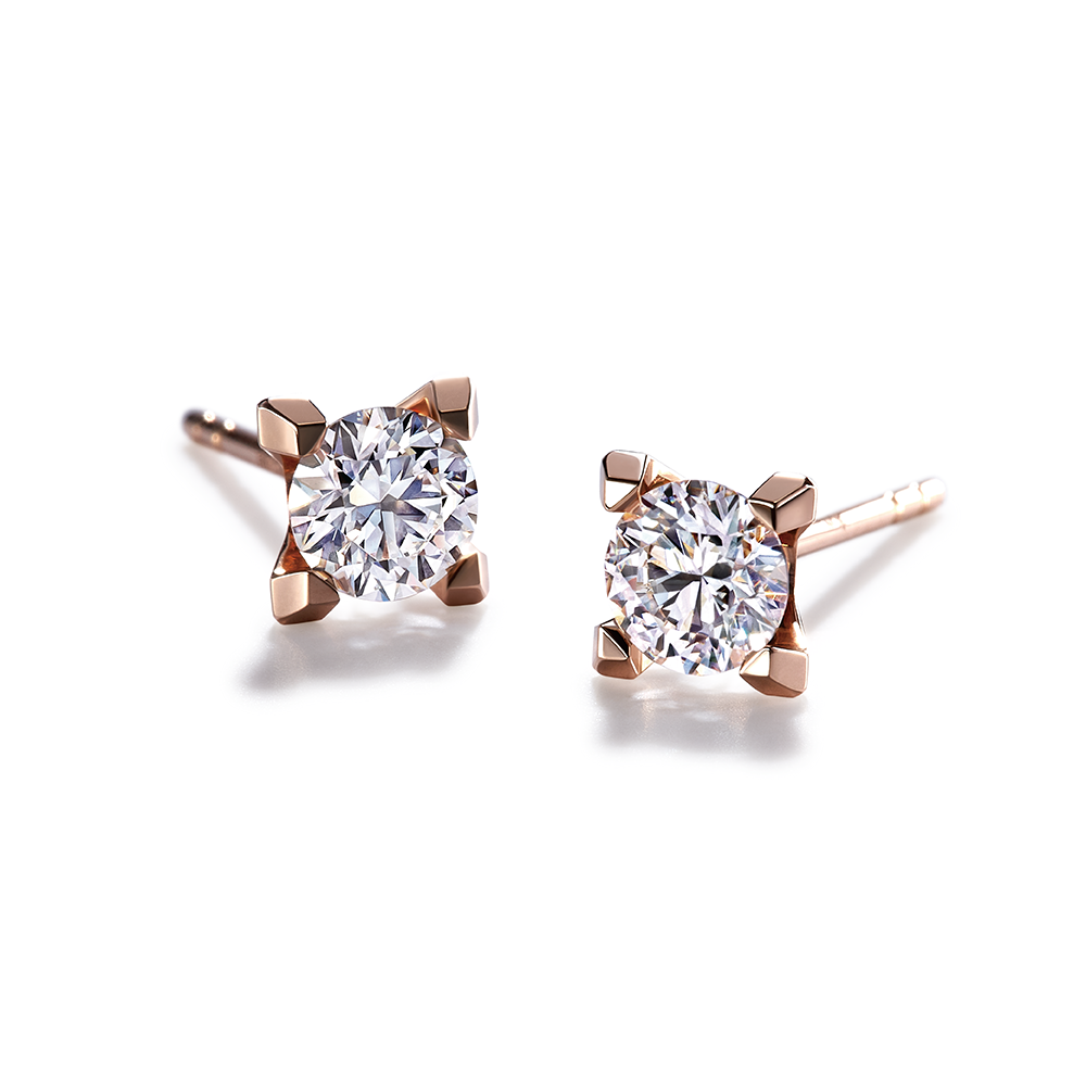 Hexicon 18K Rose Gold Diamond Earrings (Basic Setting)