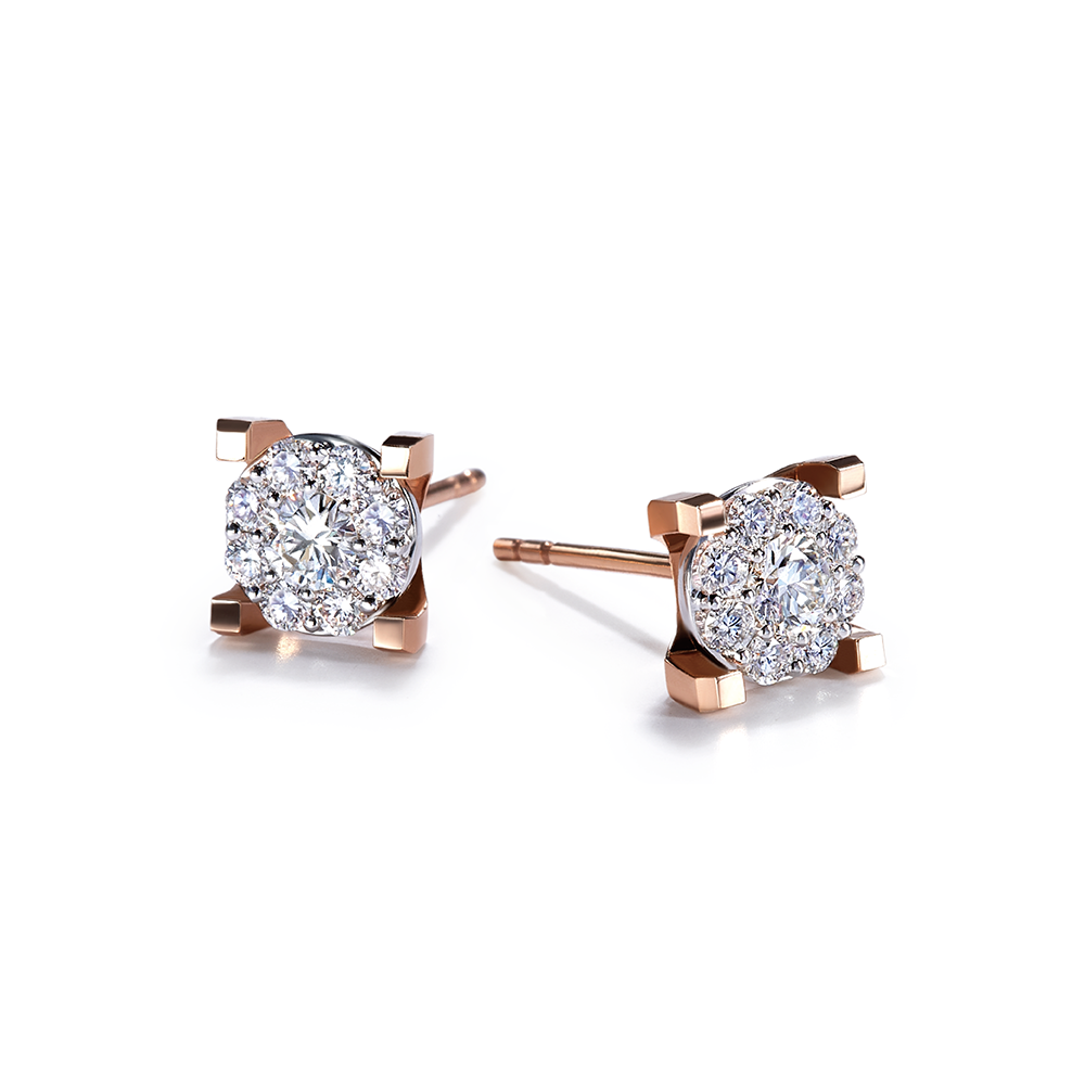 Hexicon 18K Rose Gold Diamond Earrings (Halo Setting)