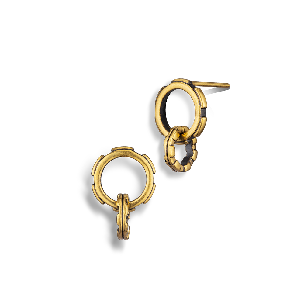 Hey Cool Collection "Gears of Time" Gold Earrings For Men