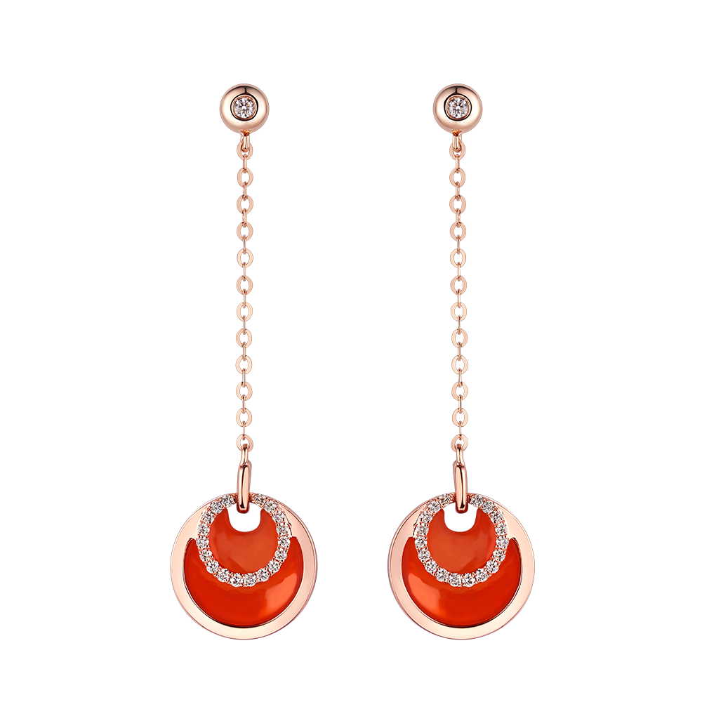 Double-sided Shine “Concentric Circles” 18K Gold Red Chalcedony and Diamond Earrings