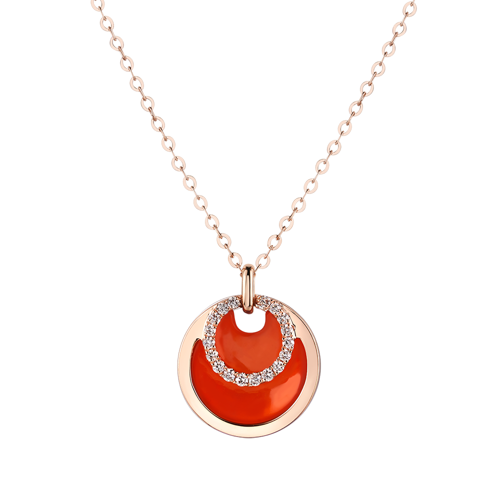 Double-sided Shine “Concentric Circles” 18K Gold Red Chalcedony and Diamond Necklace
