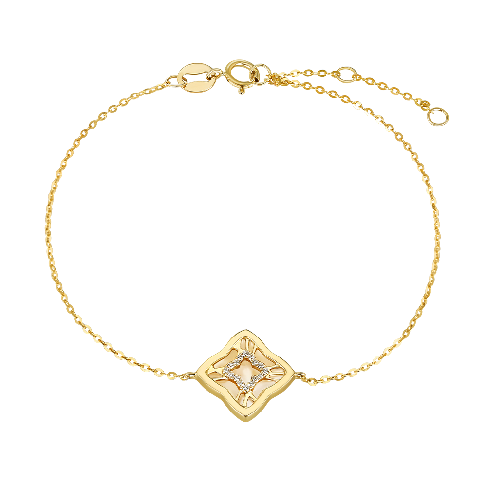 Double-sided Shine “Four-Leaf Clover”18K Gold Diamond and Mother-of-Pearl Bracelet