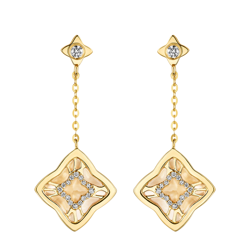 Double-sided Shine “Four-Leaf Clover”18K Gold Diamond and Mother-of-Pearl Earrings