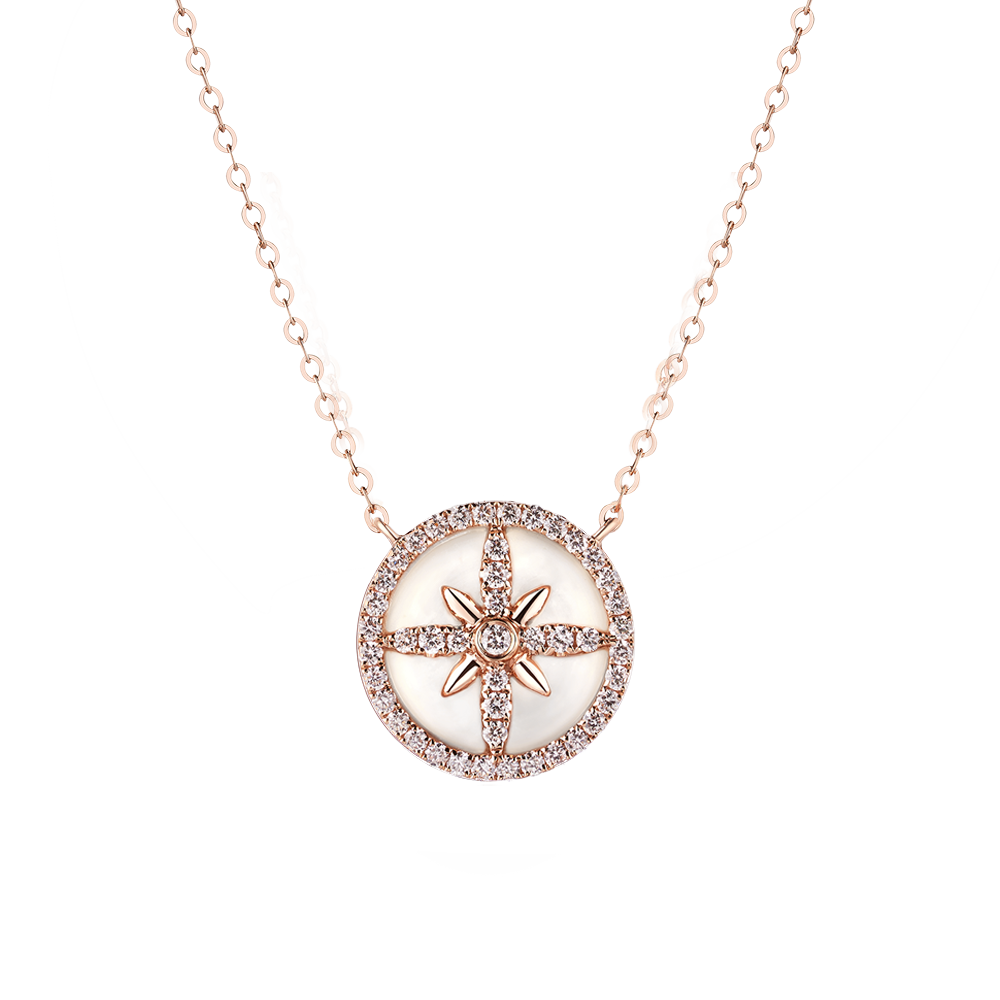 Double-sided Shine “Cross Floral” 18K Gold Diamond and Mother-of-Pearl Necklace