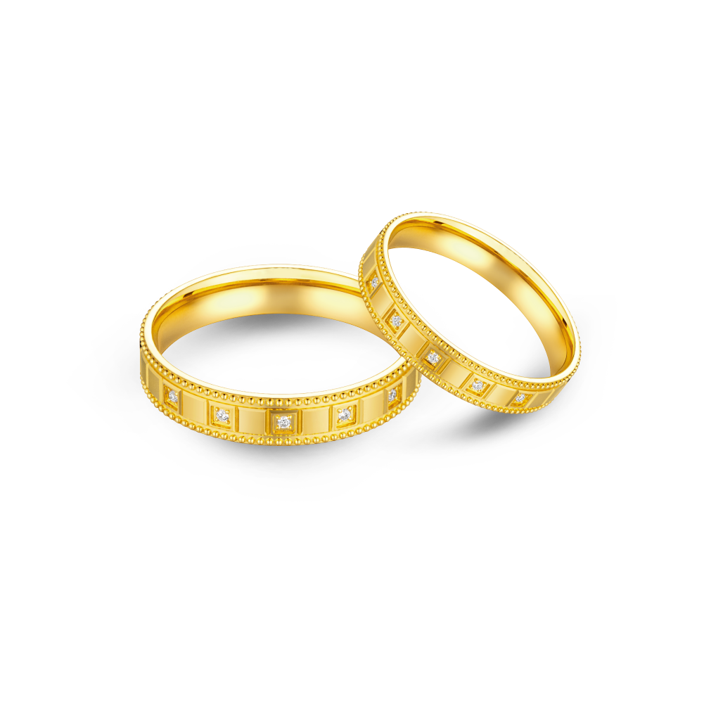 Goldstyle • X "Retro City" Gold Diamond Couple Rings 