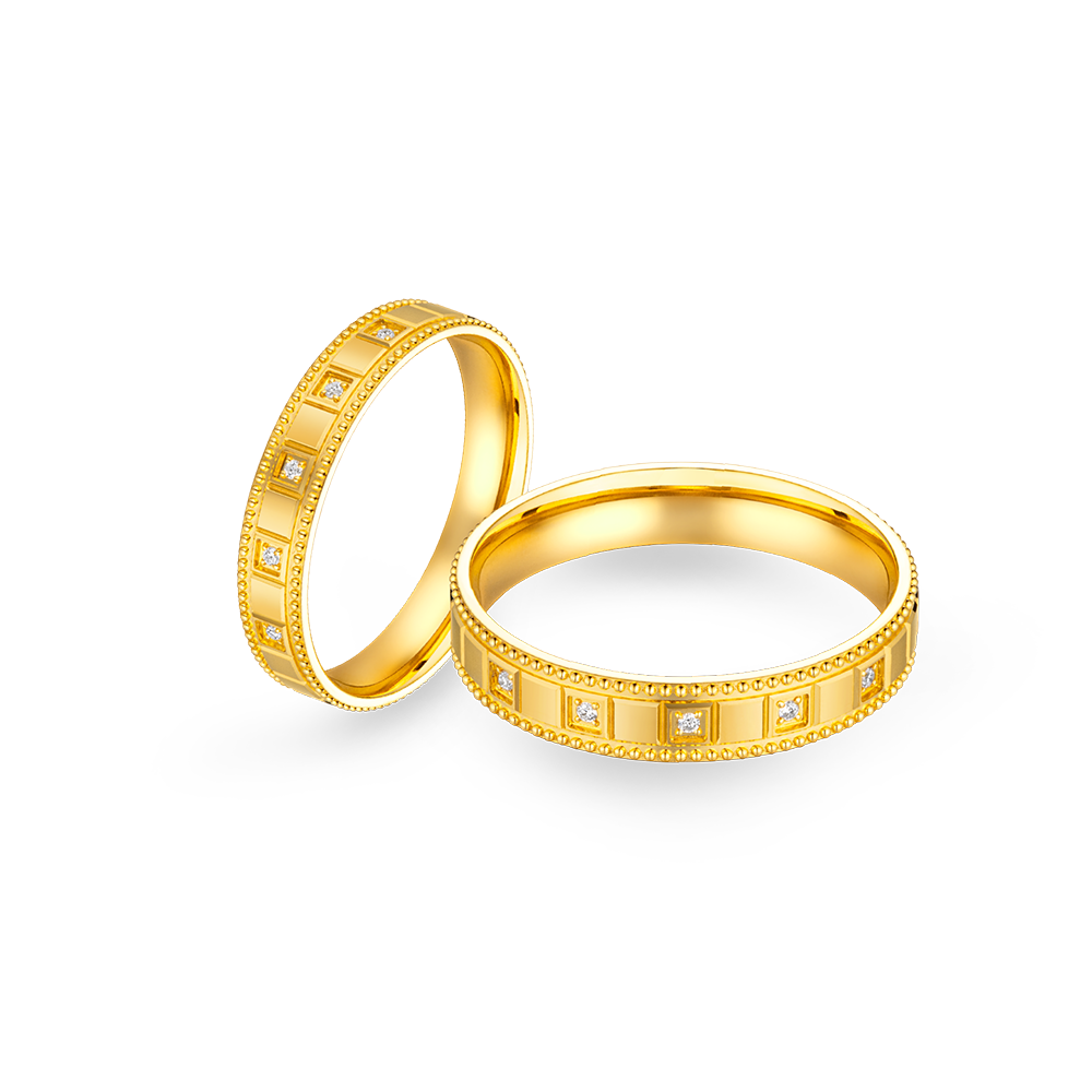 " Retro City " Gold Diamond Couple Rings
