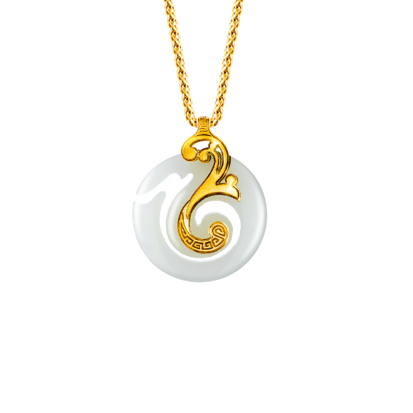 Gold Pendants Set with Nephrite