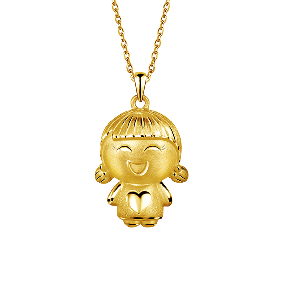 Hugging Family Three-dimensional Gold Pendant -Ting-ting