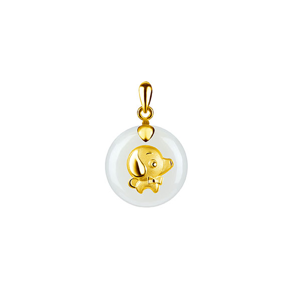 12 Chinese Zodiac Gold Pendant with Nephrite-Dog