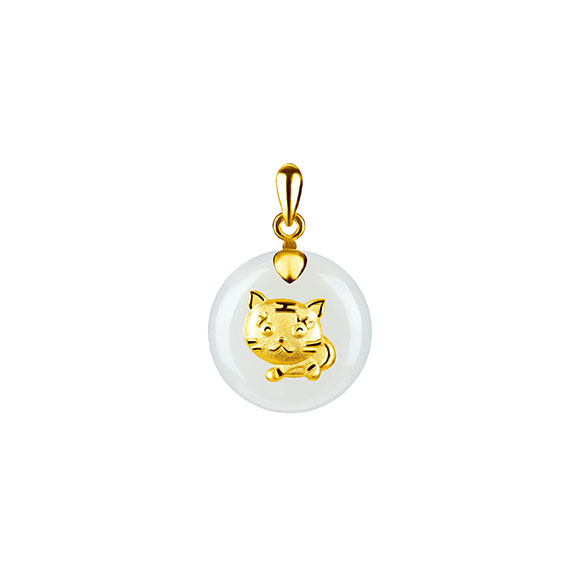 12 Chinese Zodiac Gold Pendant with Nephrite-Tiger