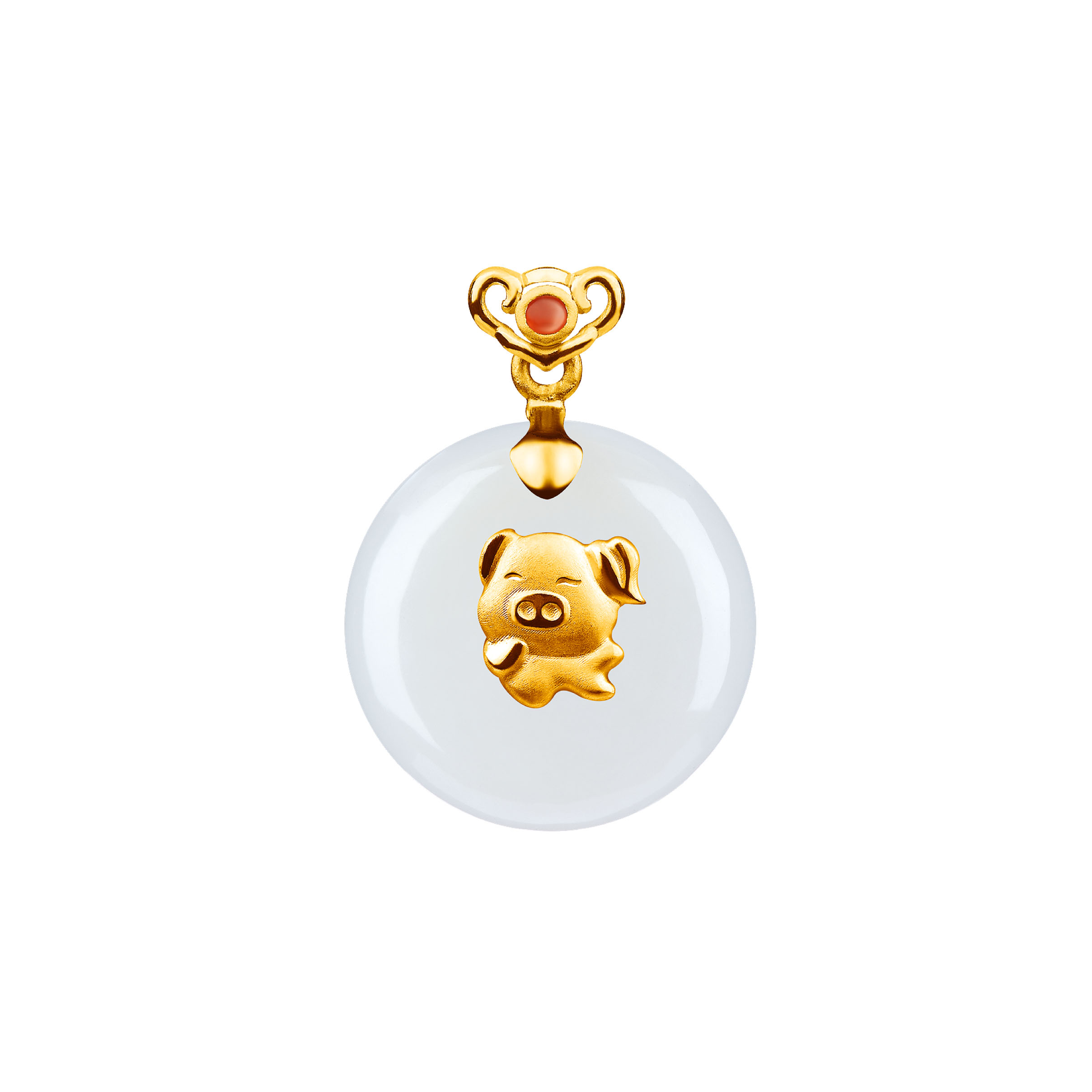12 Chinese Zodiac Gold Pendant with Nephrite-Pig