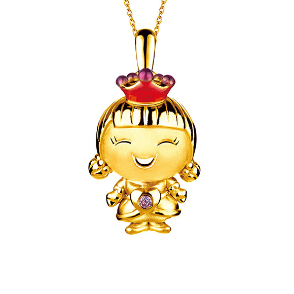 Hugging Family Three-Dimensional Ting-ting Gold Pendant with Enamel and Amethyst