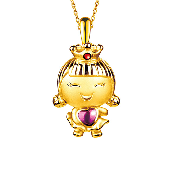 Hugging Family Three-Dimensional Ting-ting Gold Pendant with Enamel