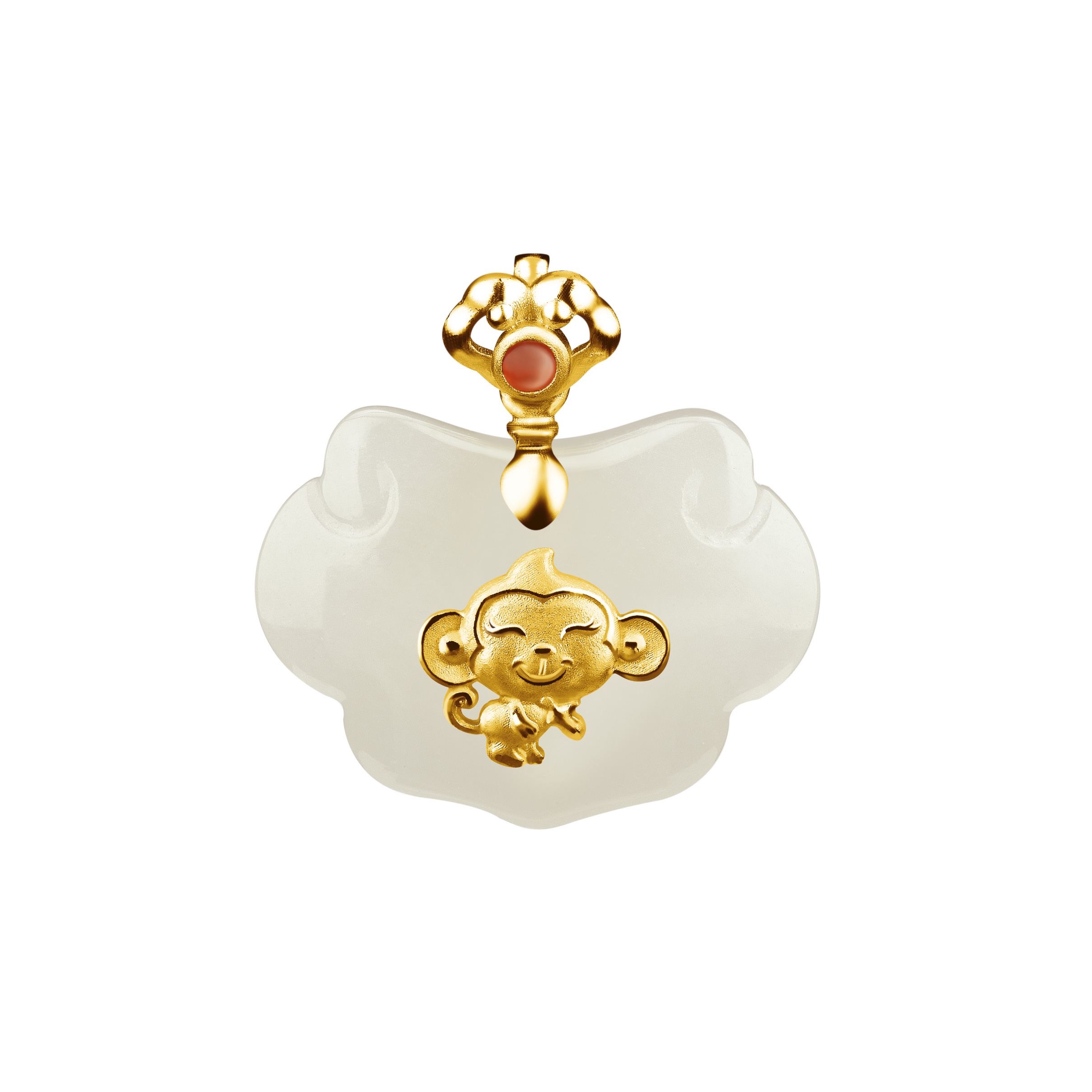12 Chinese Zodiac Gold Pendant with Nephrite-Monkey