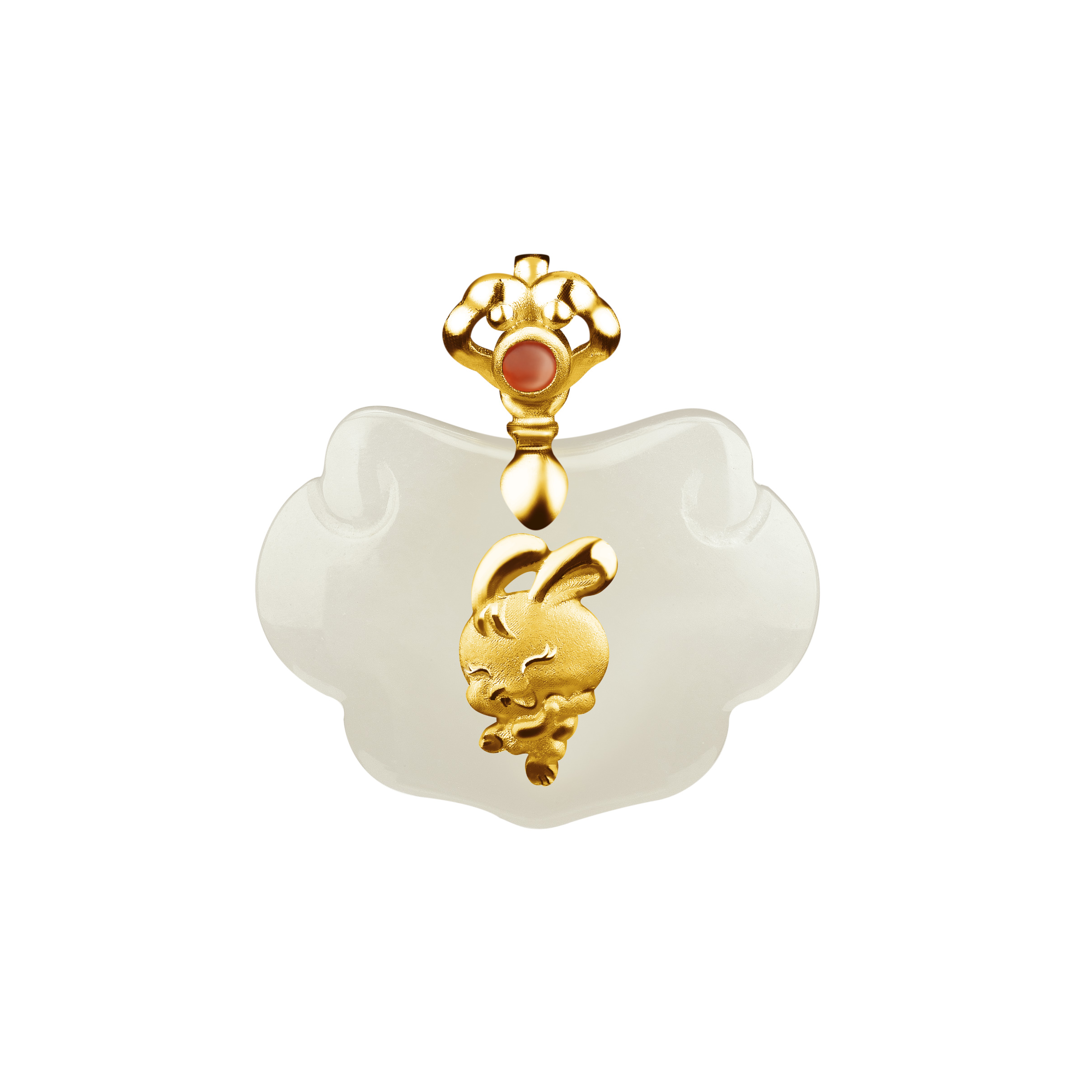 12 Chinese Zodiac Gold Pendant with Nephrite-Rabbit