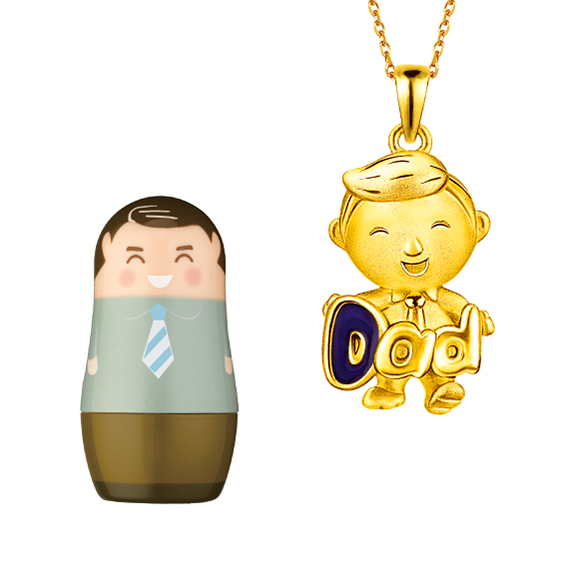 Hugging Family Daddy Gold Pendant with Enamel