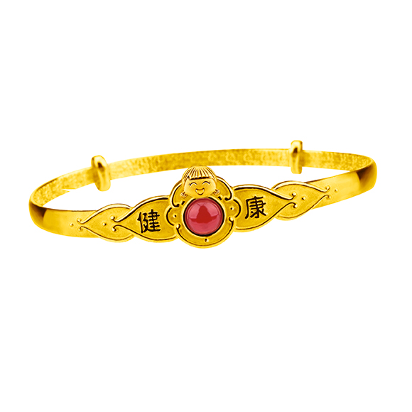Hugging Family Ting-ting Gold Bangle with Red Chalcedony &“Hugging Family” Baby Gift Box