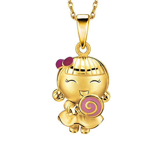 Hugging Family "Ting Ting and Lolipop" Gold Pendant