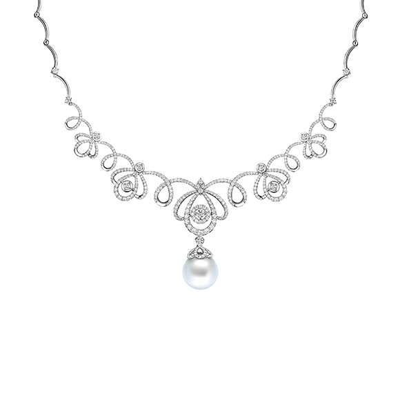 Wedding Collection 18K White Gold Diamond Necklace with Pearl