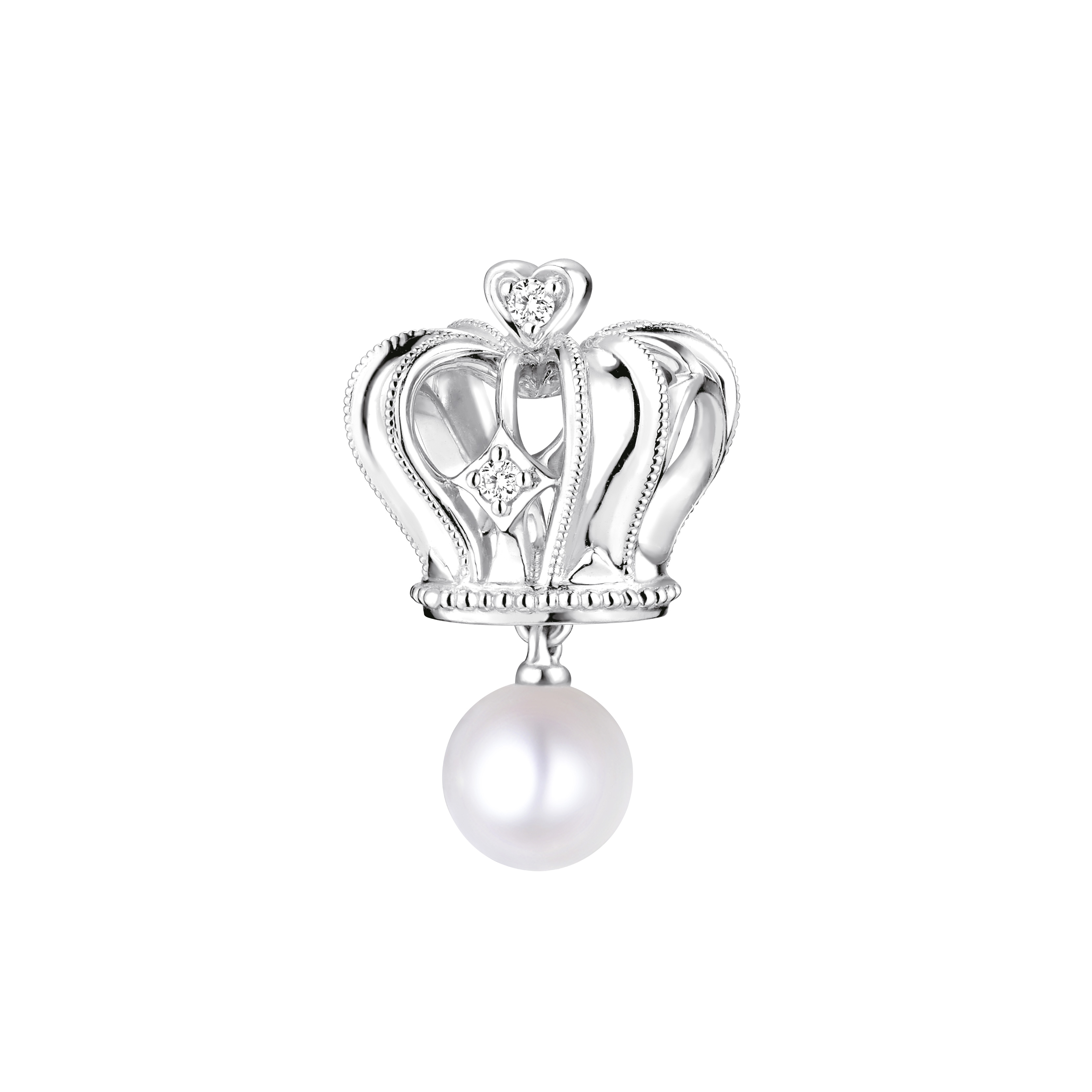 Dear Q "Crown of Pearl Love" 18K White Gold Diamond Charm with Pearl