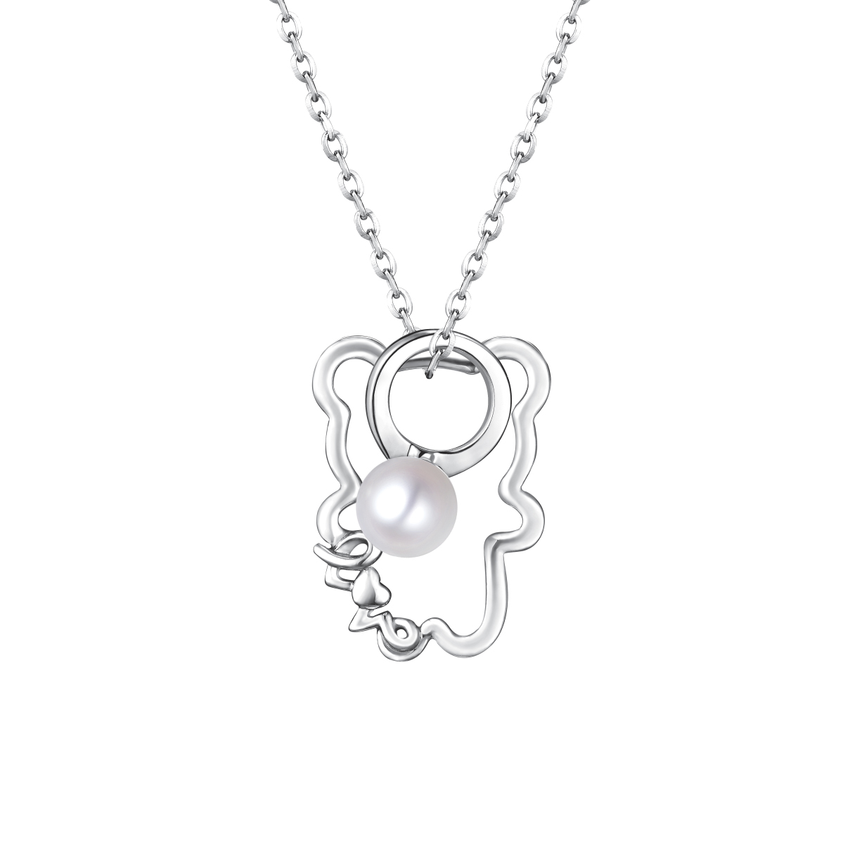 Pt Baby Darling "Hugging Teddy Bear" Platinum Pendant with Pearl for kids