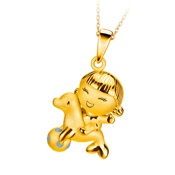 Hugging Family "Ting-ting & Sea Lion" Gemstone Gold Pendant