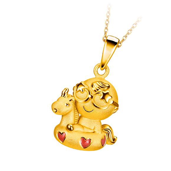 Hugging Family "Ka-ka & Unicorn Life Buoy" Gemstone Gold Pendant