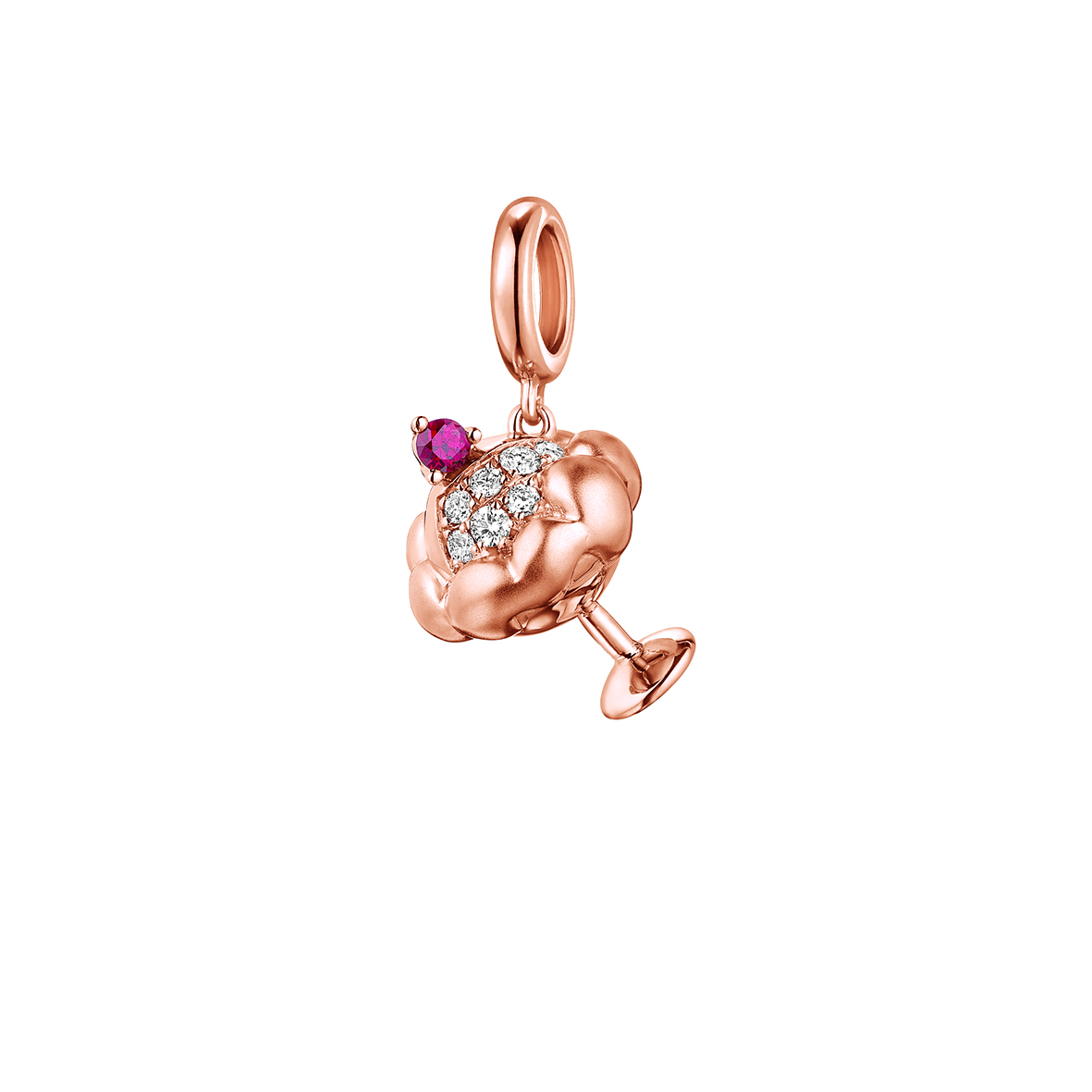 Dear Q "Cherry Sundae"18K Rose Gold Gemstone Diamond Charm