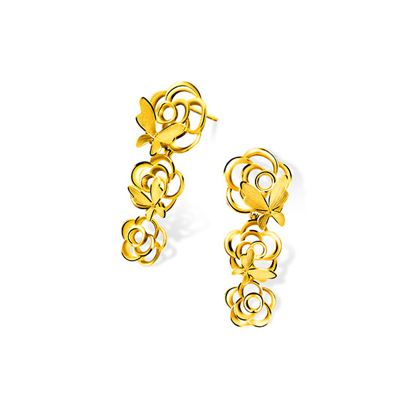 Beloved Collection“Butterflies Dancing in Flowers” Gold Earrings