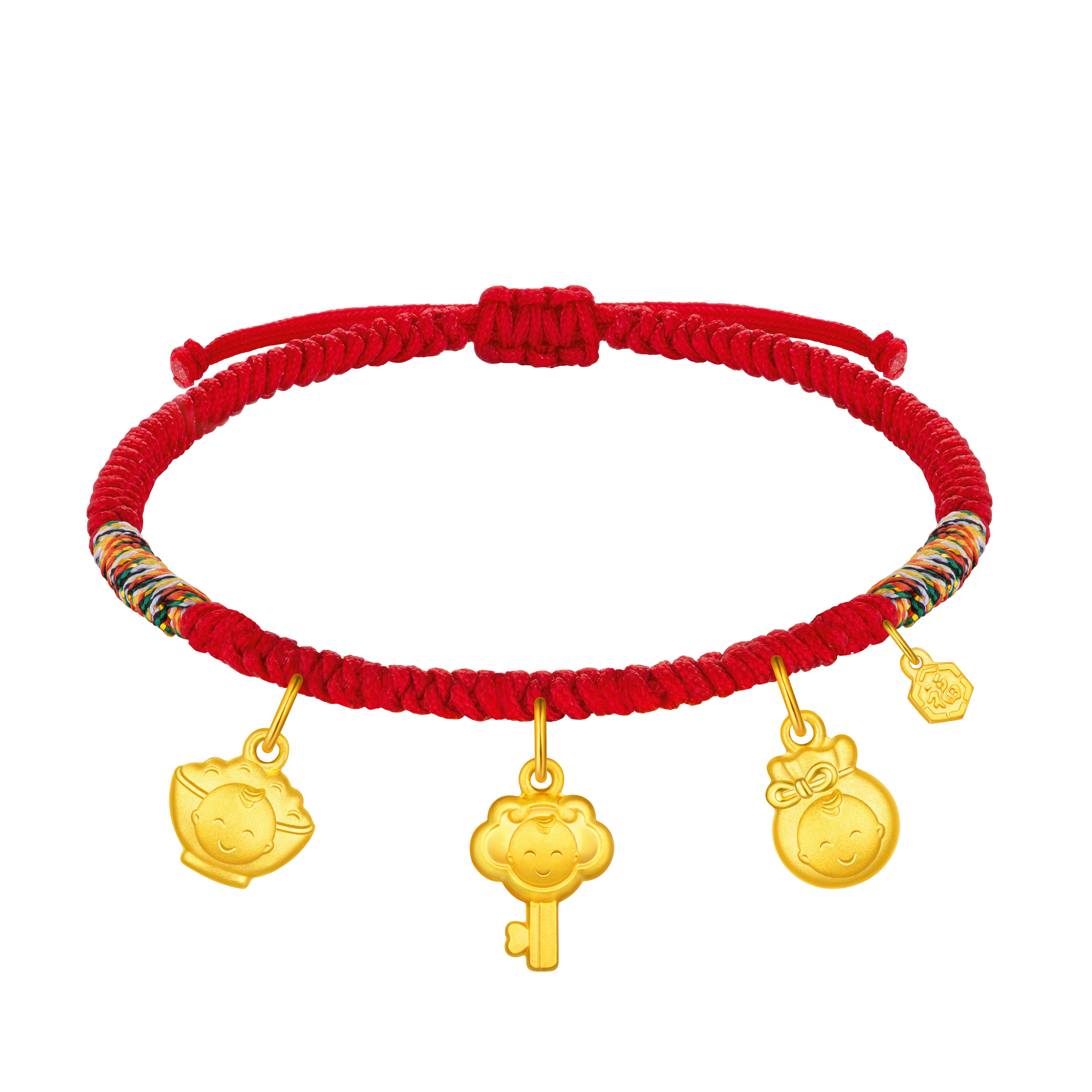 Hugging Family Ka ka “Auspicious Treasures” (Gold Bowl, Gold Key,Gold Lucky Bag) Gold Cord Bracelet