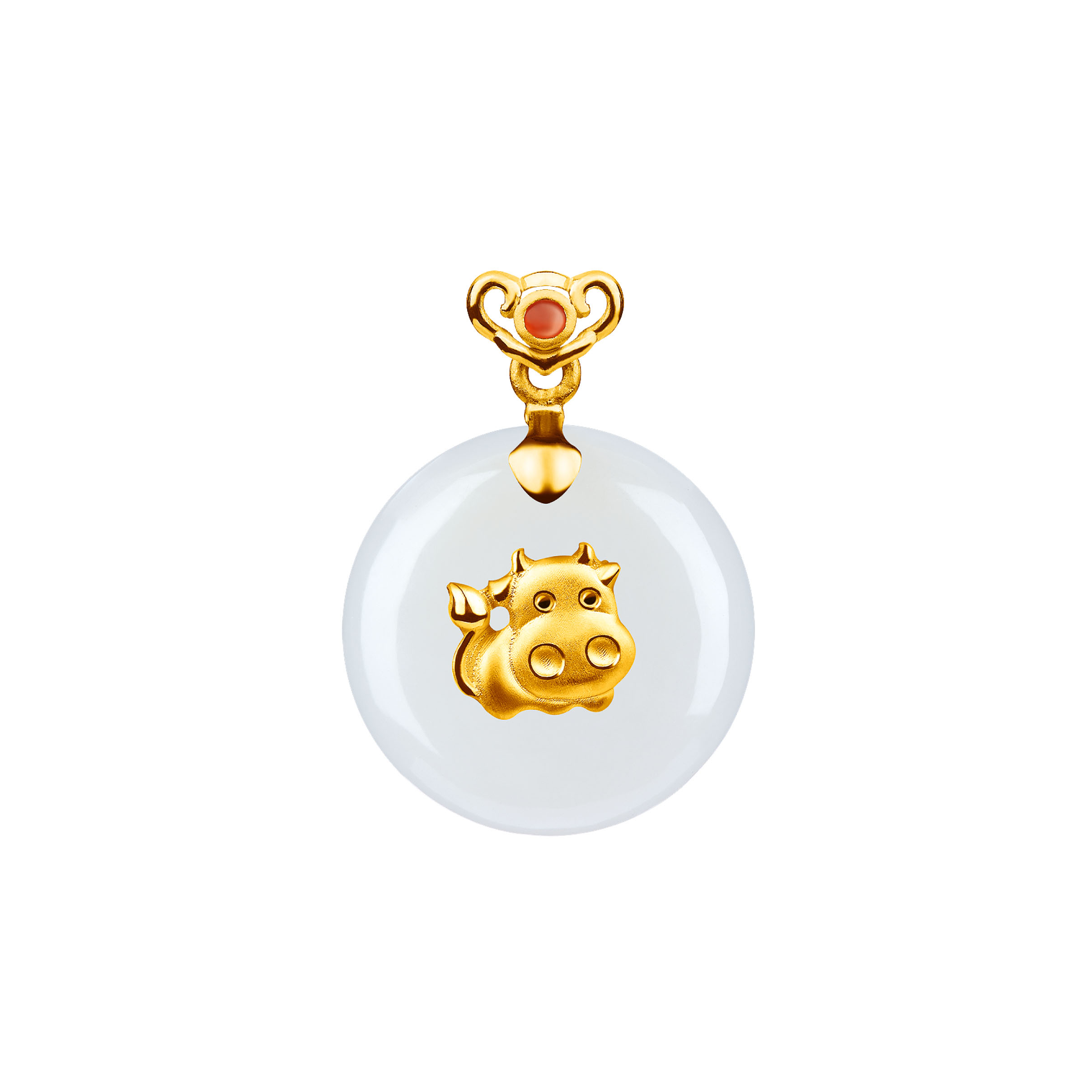 12 Chinese Zodiac Gold Pendant with Nephrite-Ox