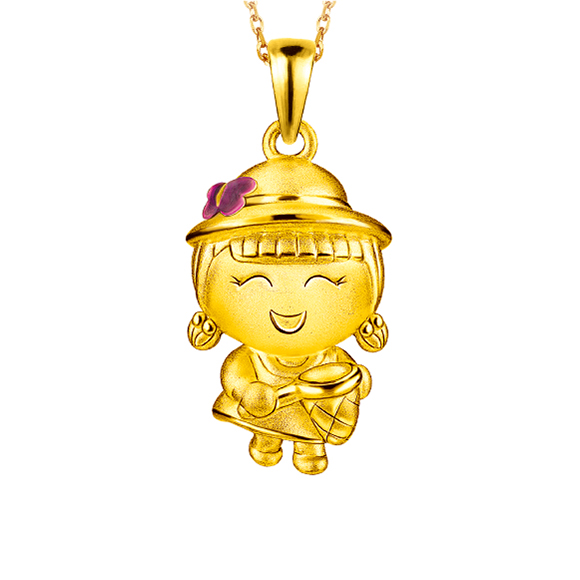 Hugging Family Ting-ting Three-Dimensional Gold Pendant with Enamel