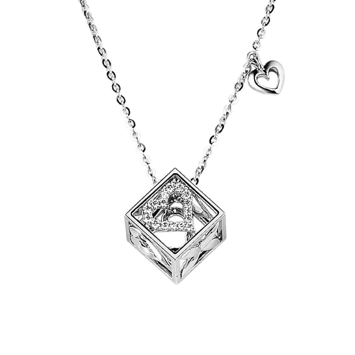 Dear Q"Heart Square"18K White Gold Diamond Necklace