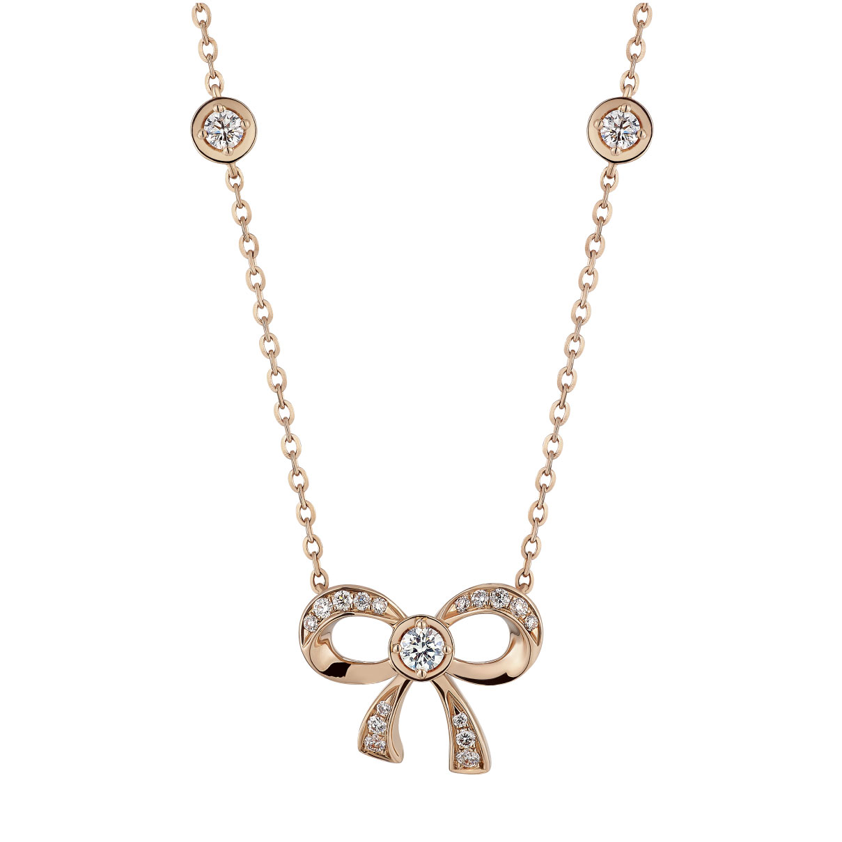 Dear Q"Bow"18K Rose Gold Diamond Necklace