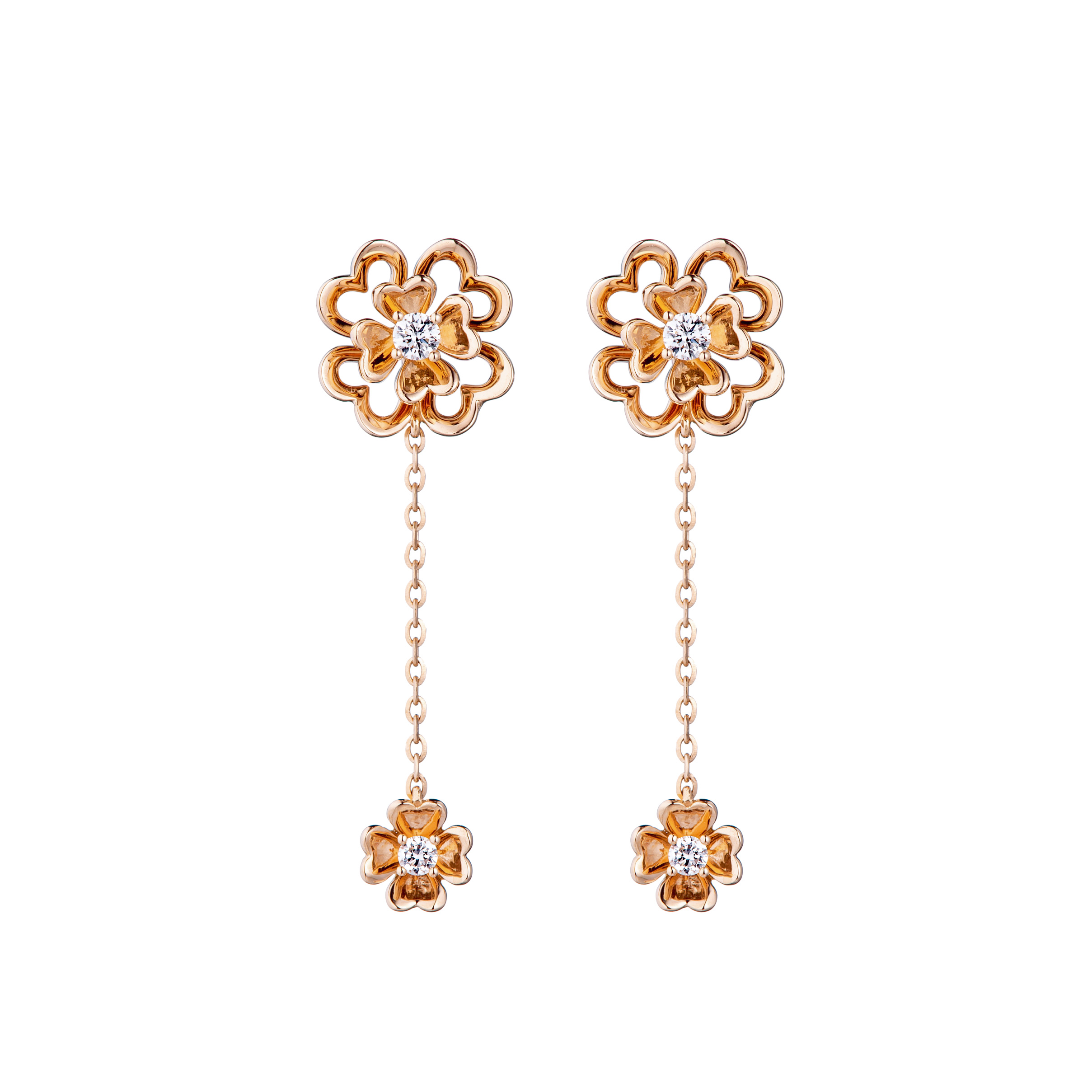 Dear Q “Beautiful Peony” 18K Rose Gold Diamond Earrings