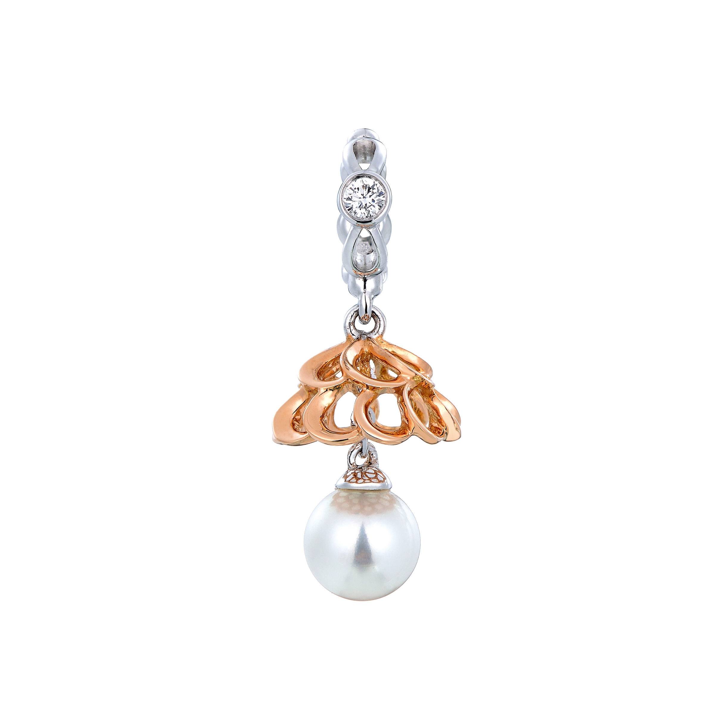 Dear Q“Gorgeous Lantern” 18K Gold Diamond Pendant with Pearl