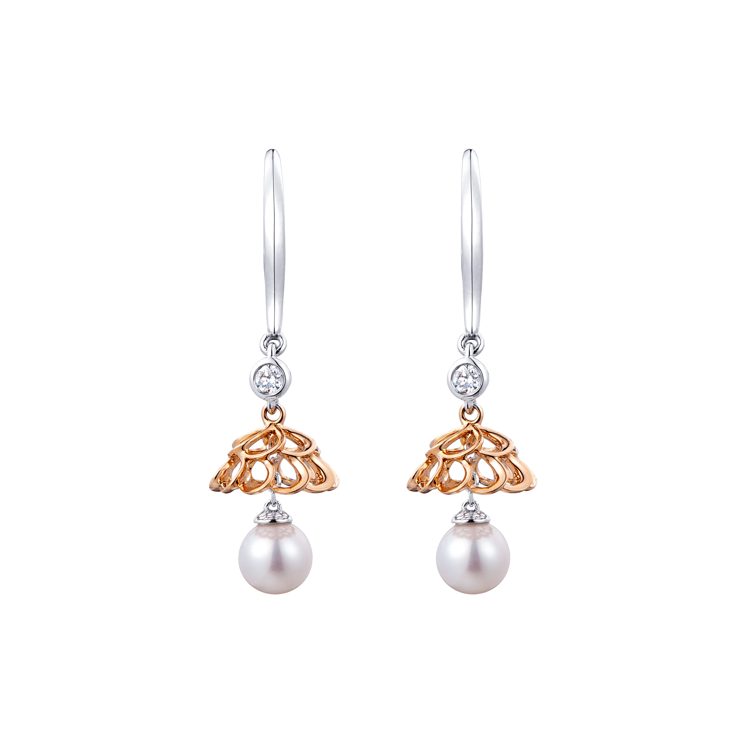 Dear Q “Gorgeous Lantern”18K Rose Gold Diamond Earrings with Pearl