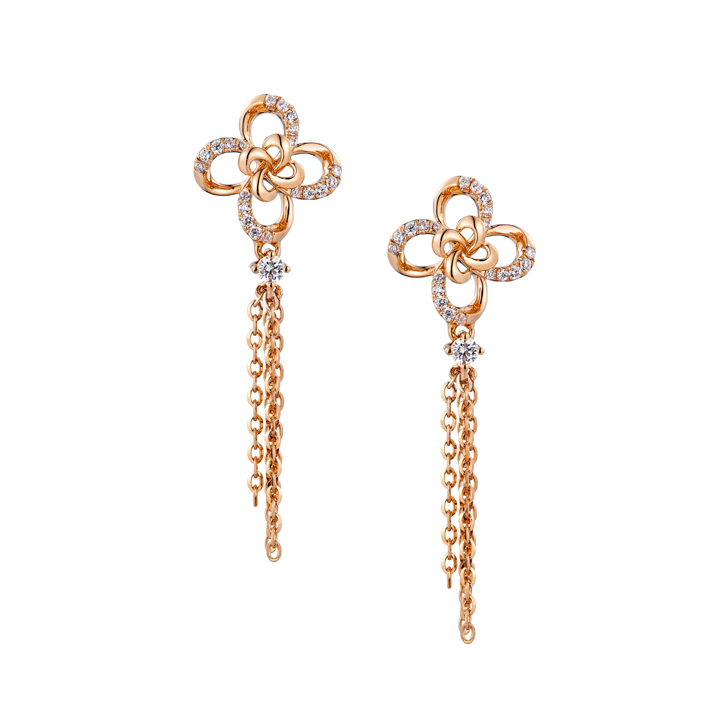 Dear Q “Heart Flower” 18K Rose Gold Diamond Earrings