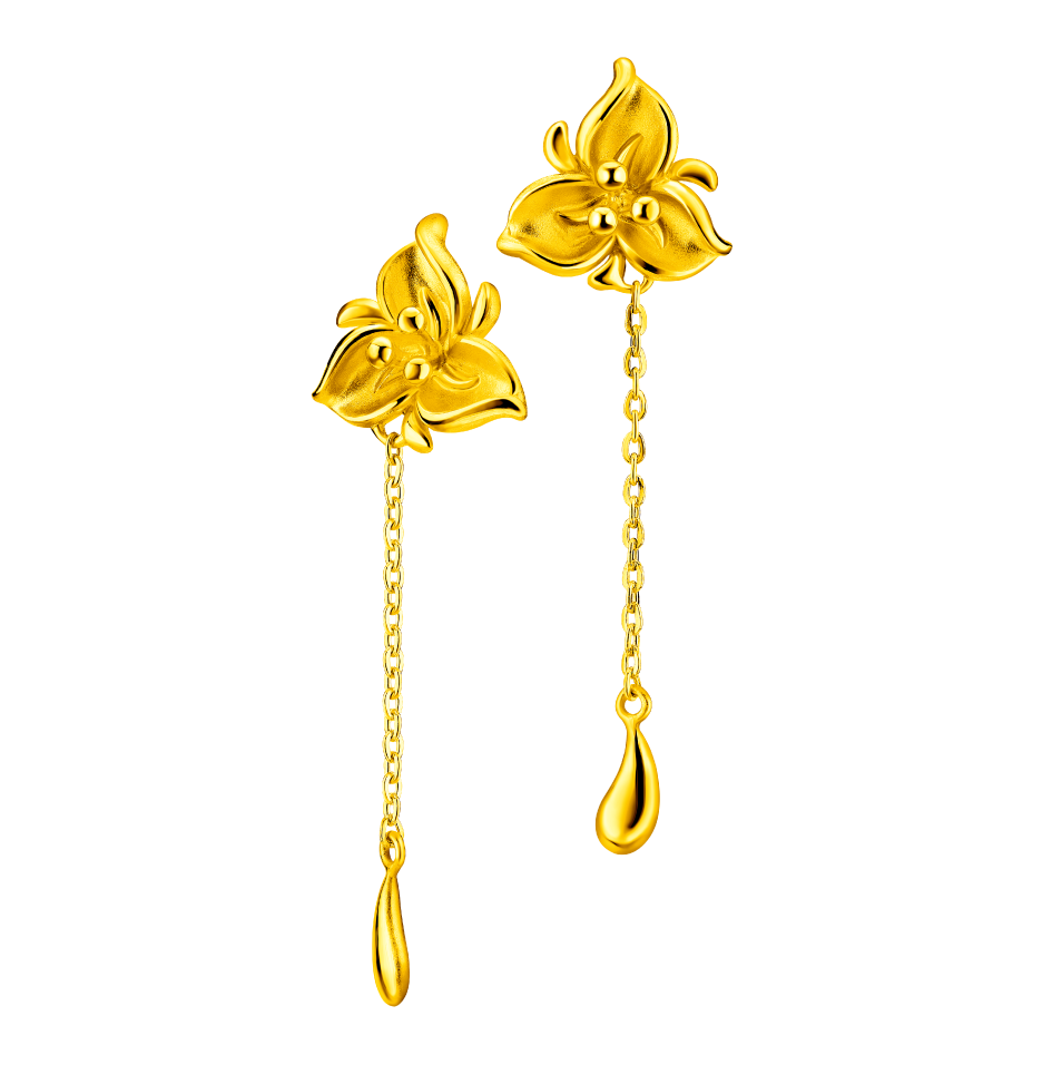 Beloved Collection "Cymbidium Blessings" Gold Earrings
