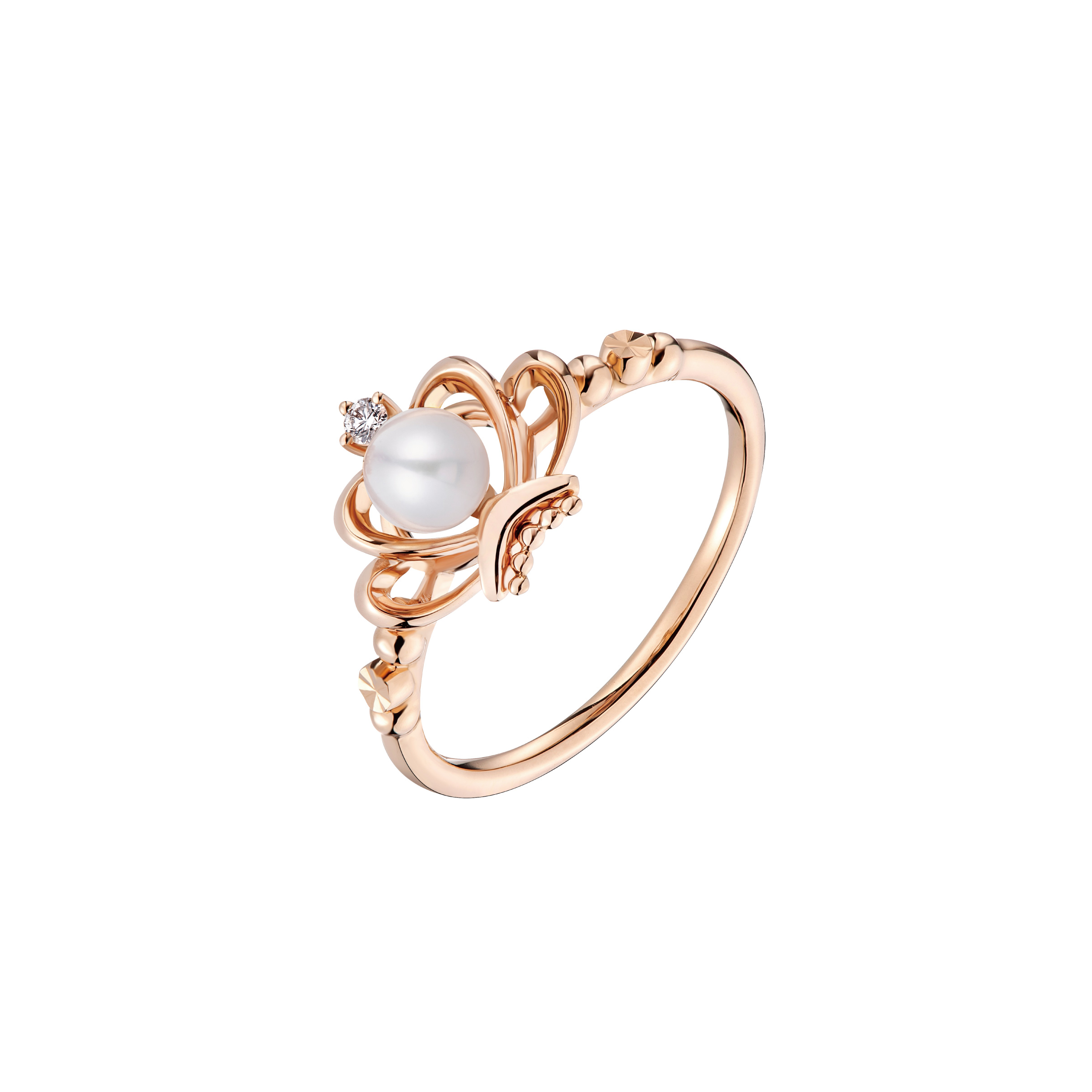 Dear Q "Shell" 18K Rose Gold Diamond Ring with Pearl