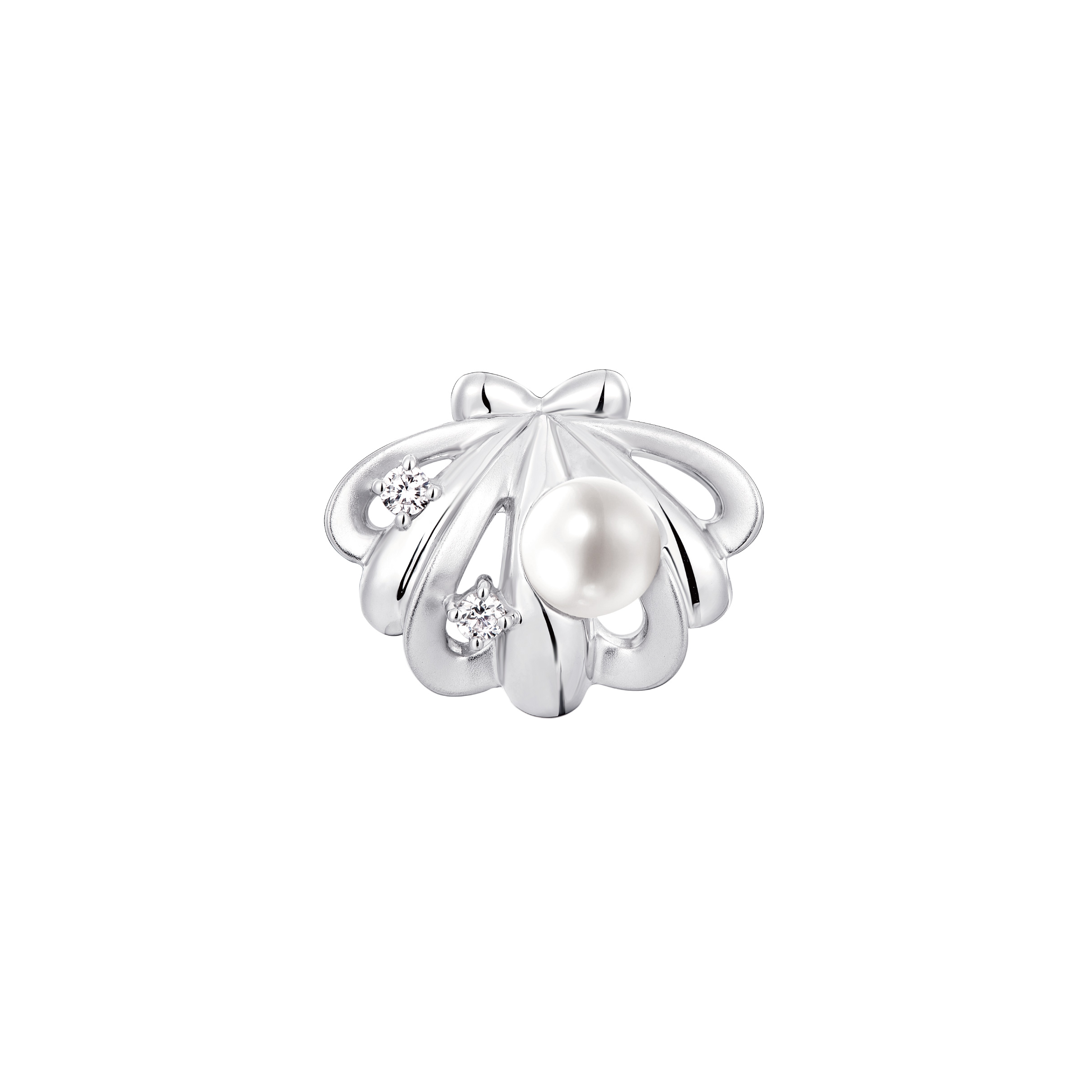 Dear Q "Seashell" 18K White Gold Diamond Charm with Pearl