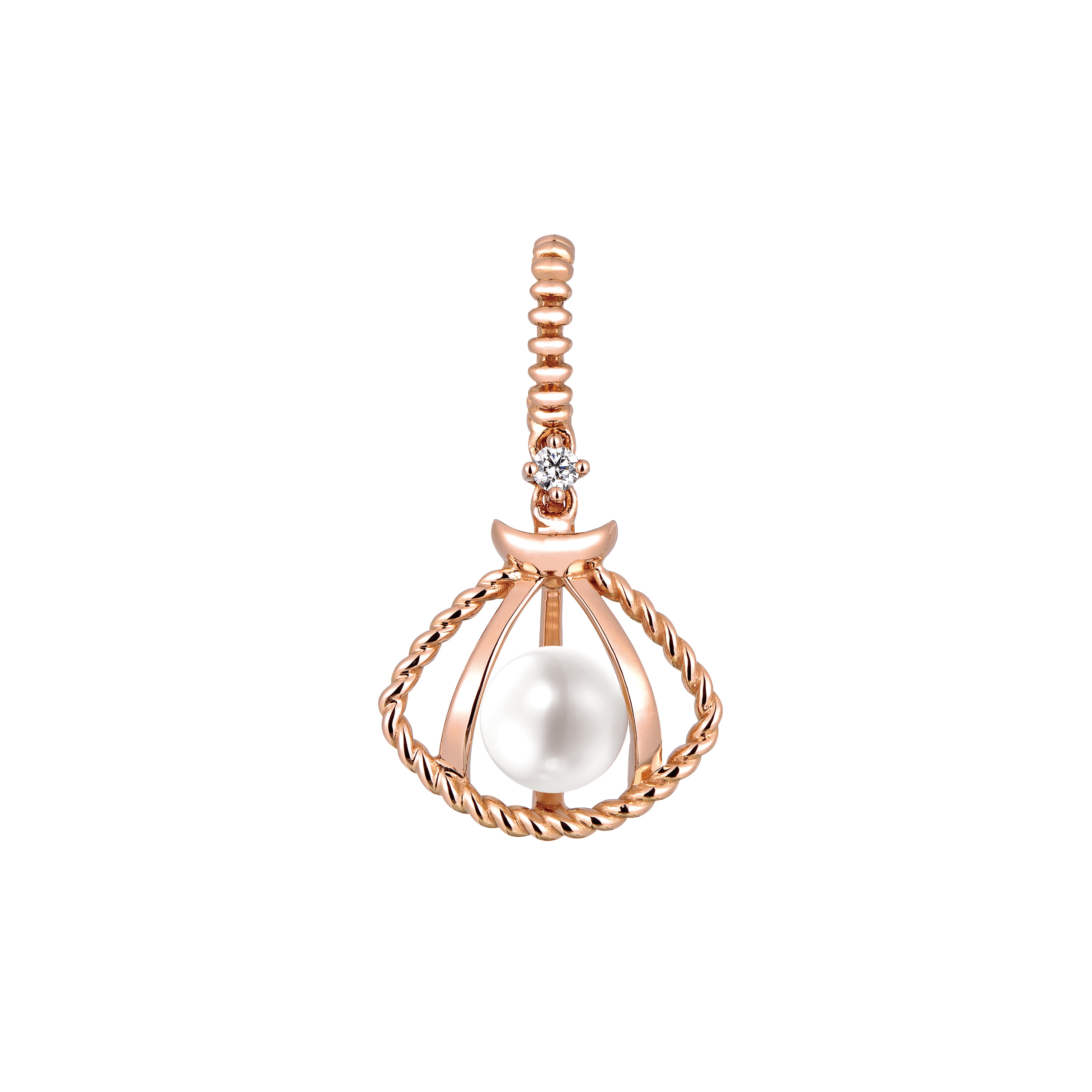 Dear Q "Seashell Lantern" 18K Rose Gold Diamond Charm with Pearl