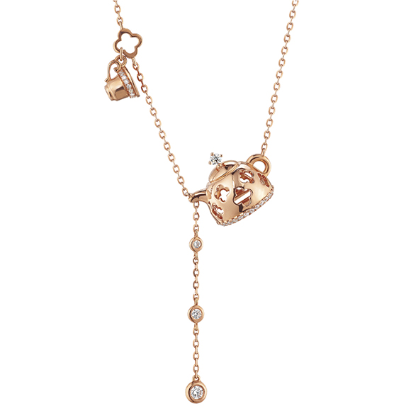 Dear Q "Floral Tea" 18K Rose Gold Diamond Necklace