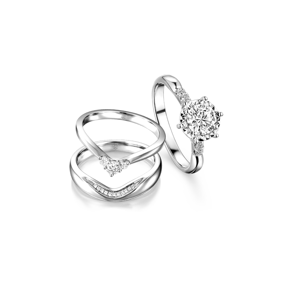 Wedding Collection "Love in Heart" 18K Gold Diamond Engagement and Wedding Rings