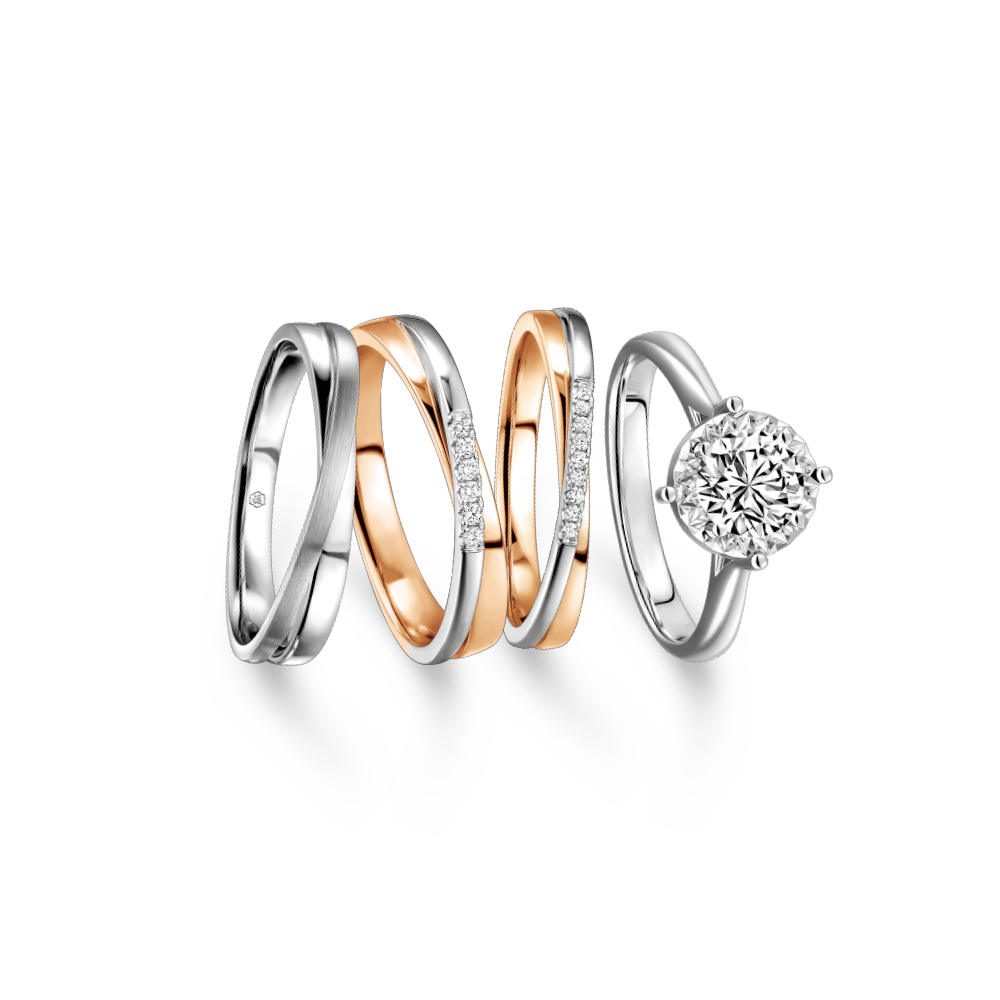 Wedding Collection "Embrace" 18K Gold Diamond Engagement and Wedding Rings